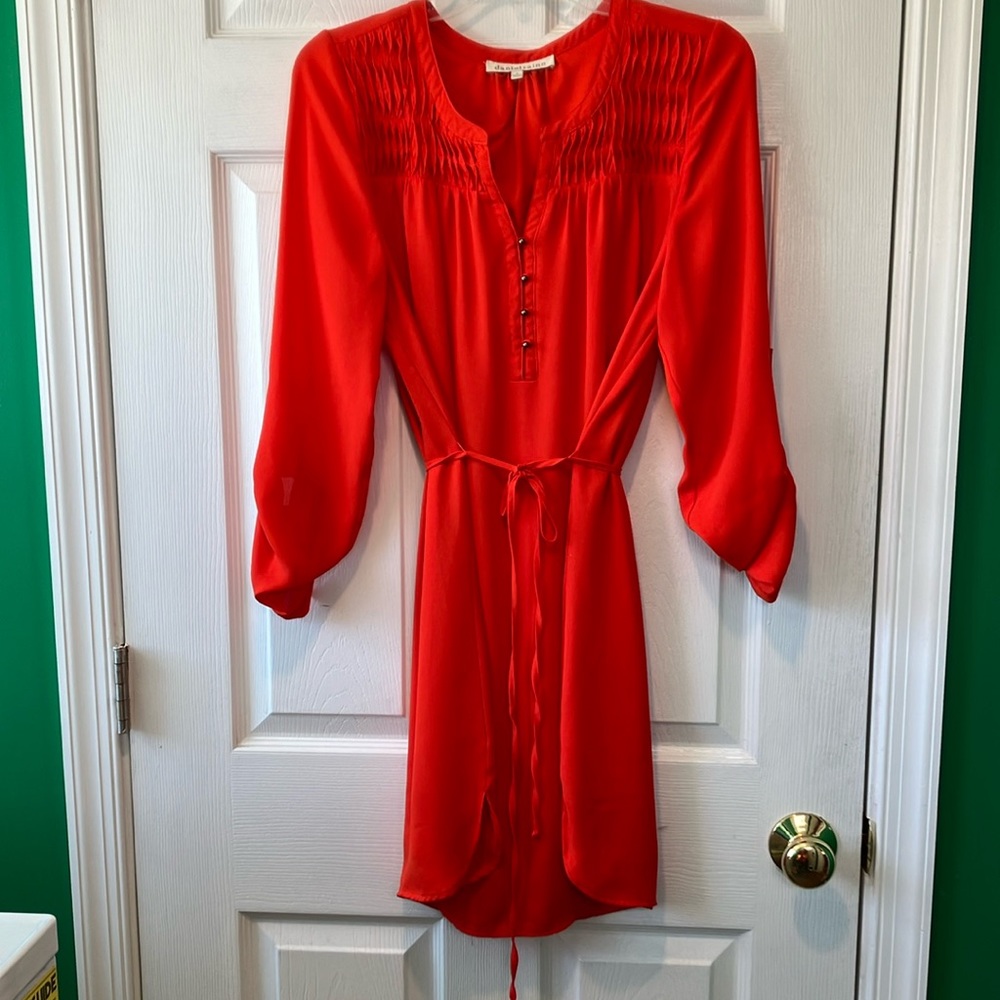 Daniel Rainn medium sunset orange shirt dress buttons roll sleeve tomato girl